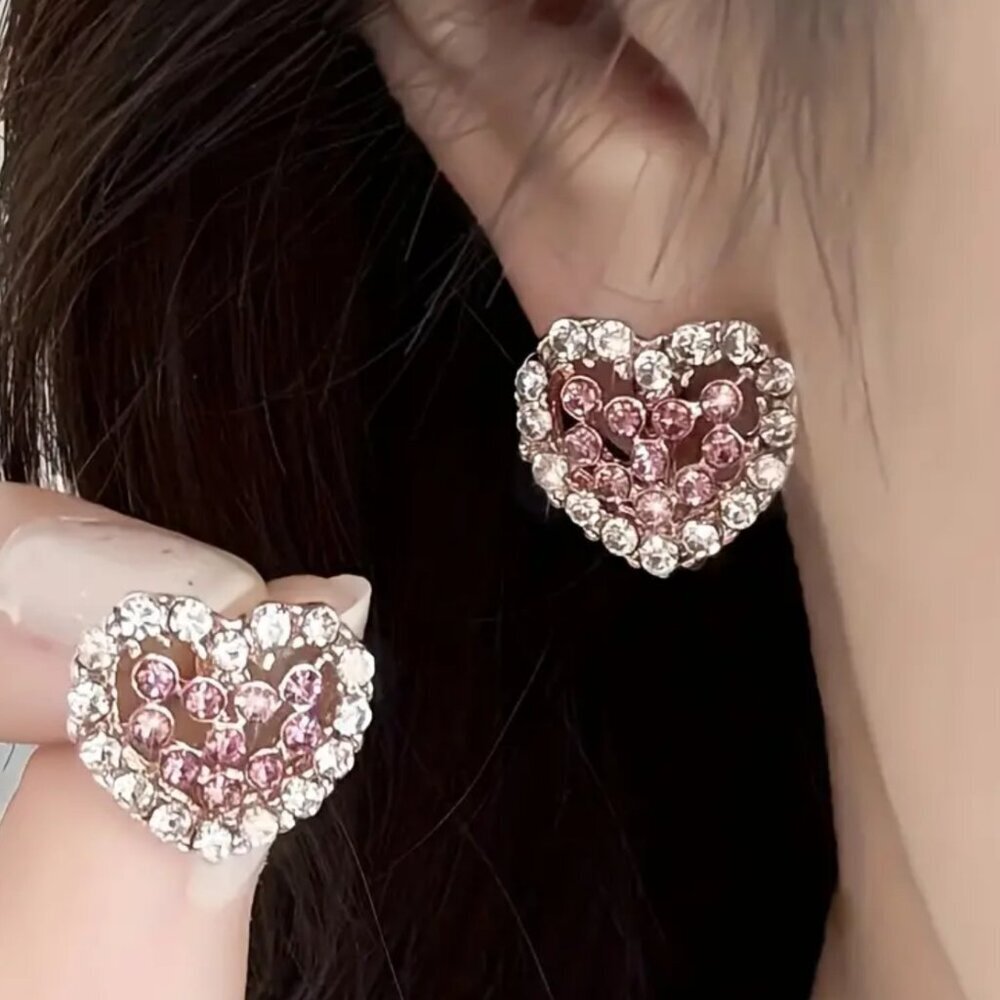 NEW heart shaped stud earrings, pink and white heart earrings, Love jewelry